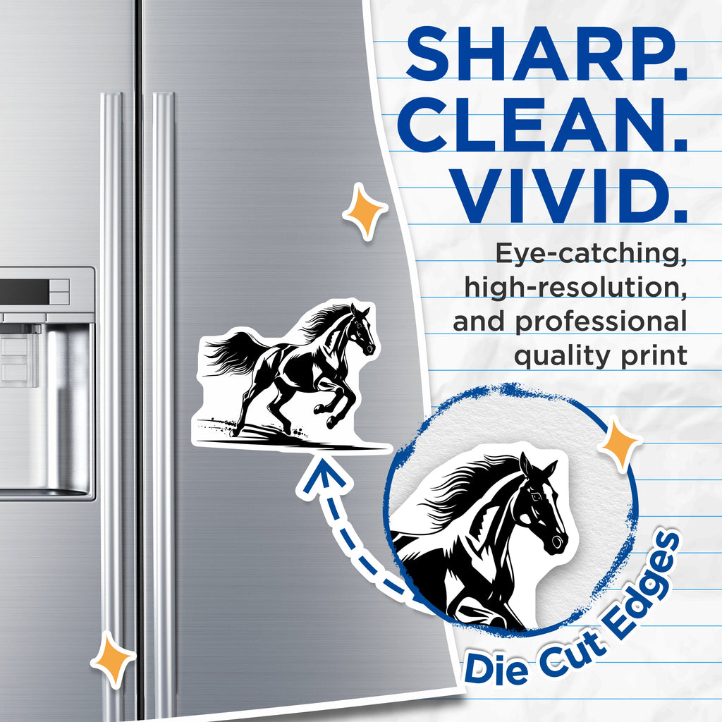 (2 Pack) Running Horse Magnets - Equestrian Decor - Farmhouse Animal Art - Black White Refrigerator Accessory - 5 Inches On Longest Side - Thick Durable Magnet - Made in USA - MAG36175