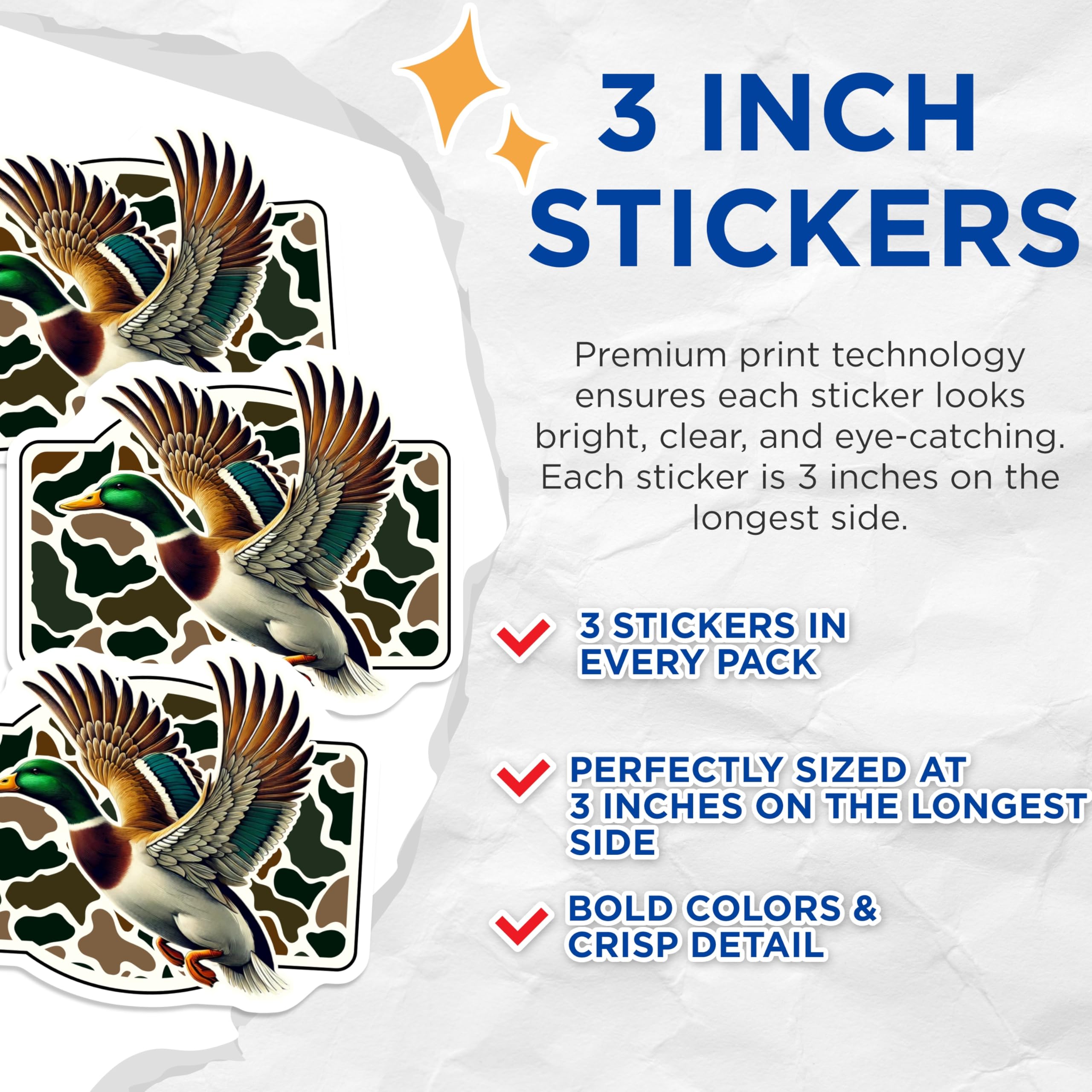 (3 Pack) Flying Mallard Duck Decals - Hunting Duck Stickers - Laptop Decals - 3 Inches On Longest Side - Easy Peel & Apply - Made in USA - 3MCS4809