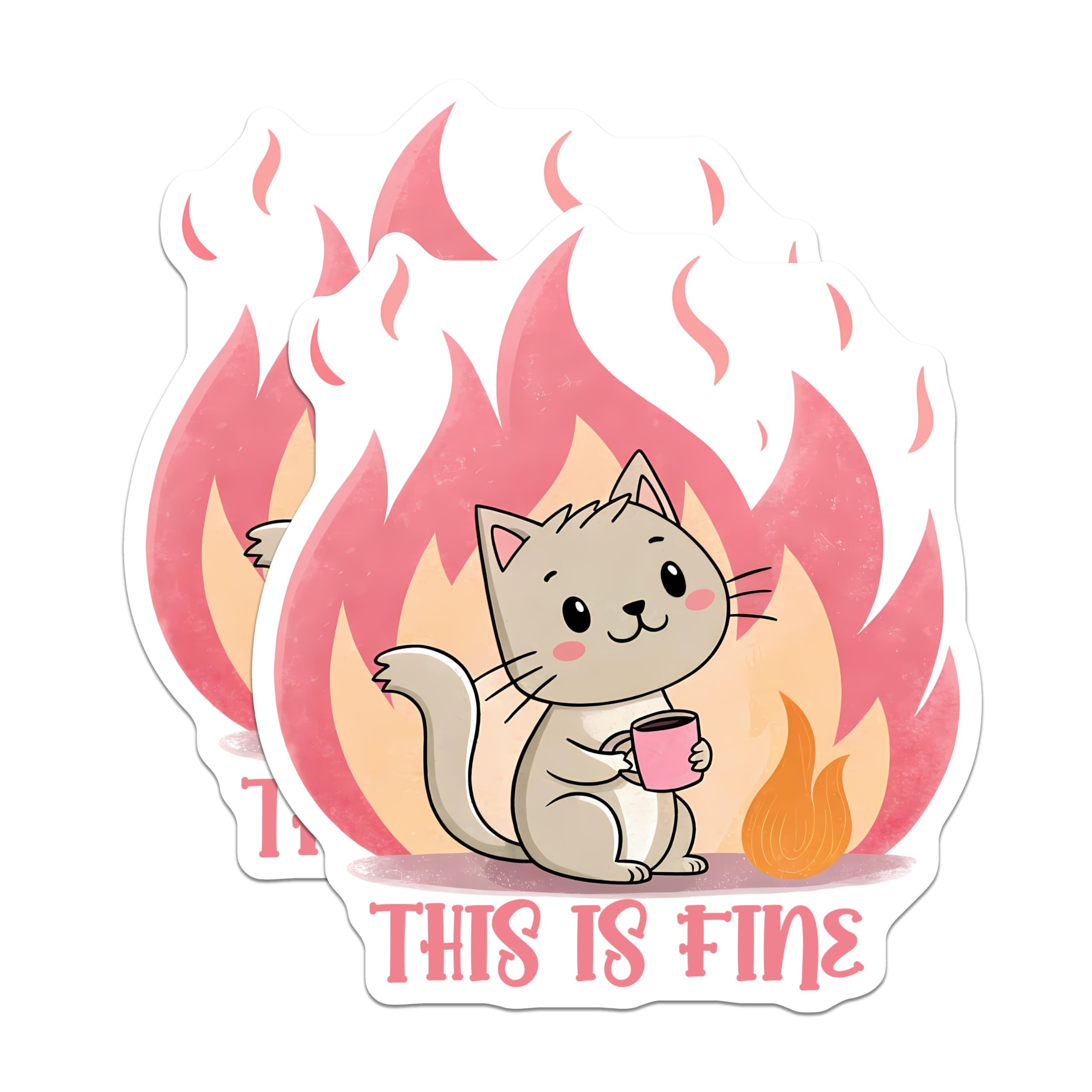(2 Pack) Cute Cat Meme Magnets - This is Fine Cartoon Magnets - Funny Cat Fire Magnets for Fridge - 5" On Longest Side - for Cars, Refrigerators, Toolboxes, Lockers - Made in USA BMCS3319