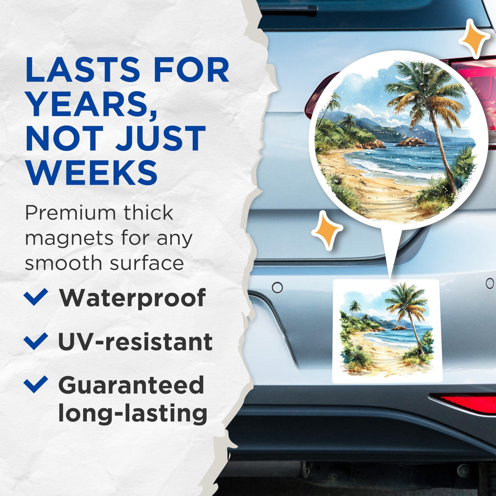(2 Pack) Tropical Beach Magnets - Watercolor Ocean Art - Coastal Decor Fridge - 5 Inches On Longest Side - Thick Durable Magnet - Made in USA - MAG23600
