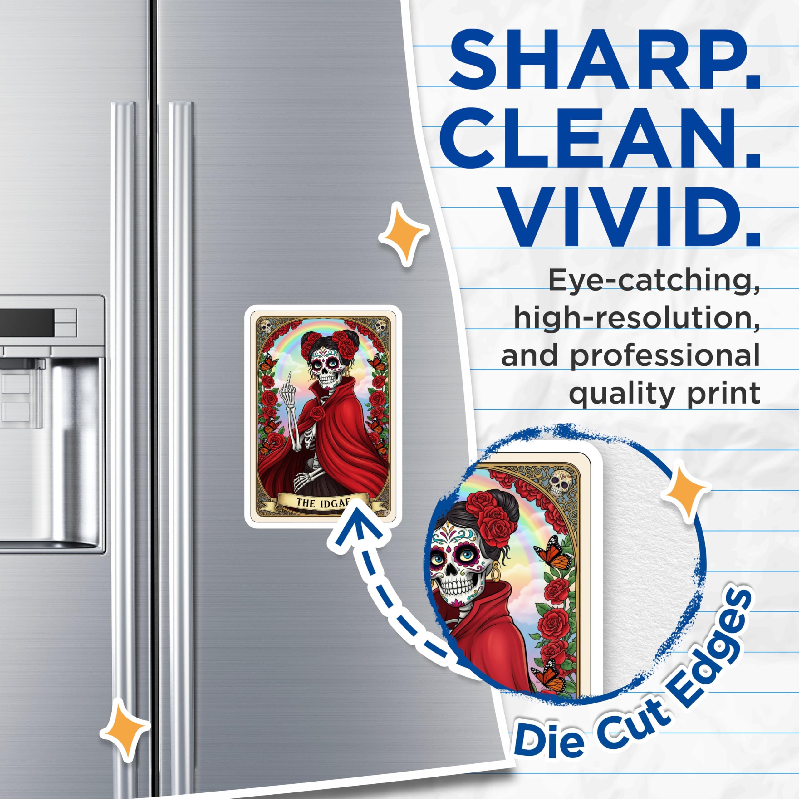 (2 Pack) Sugar Skull Magnets - Day of The Dead Home Decor - Funny Kitchen Magnets Set - 5" On Longest Side - Premium Magnet - for Cars, Refrigerators, Toolboxes, Lockers - Made in USA - MAG14141