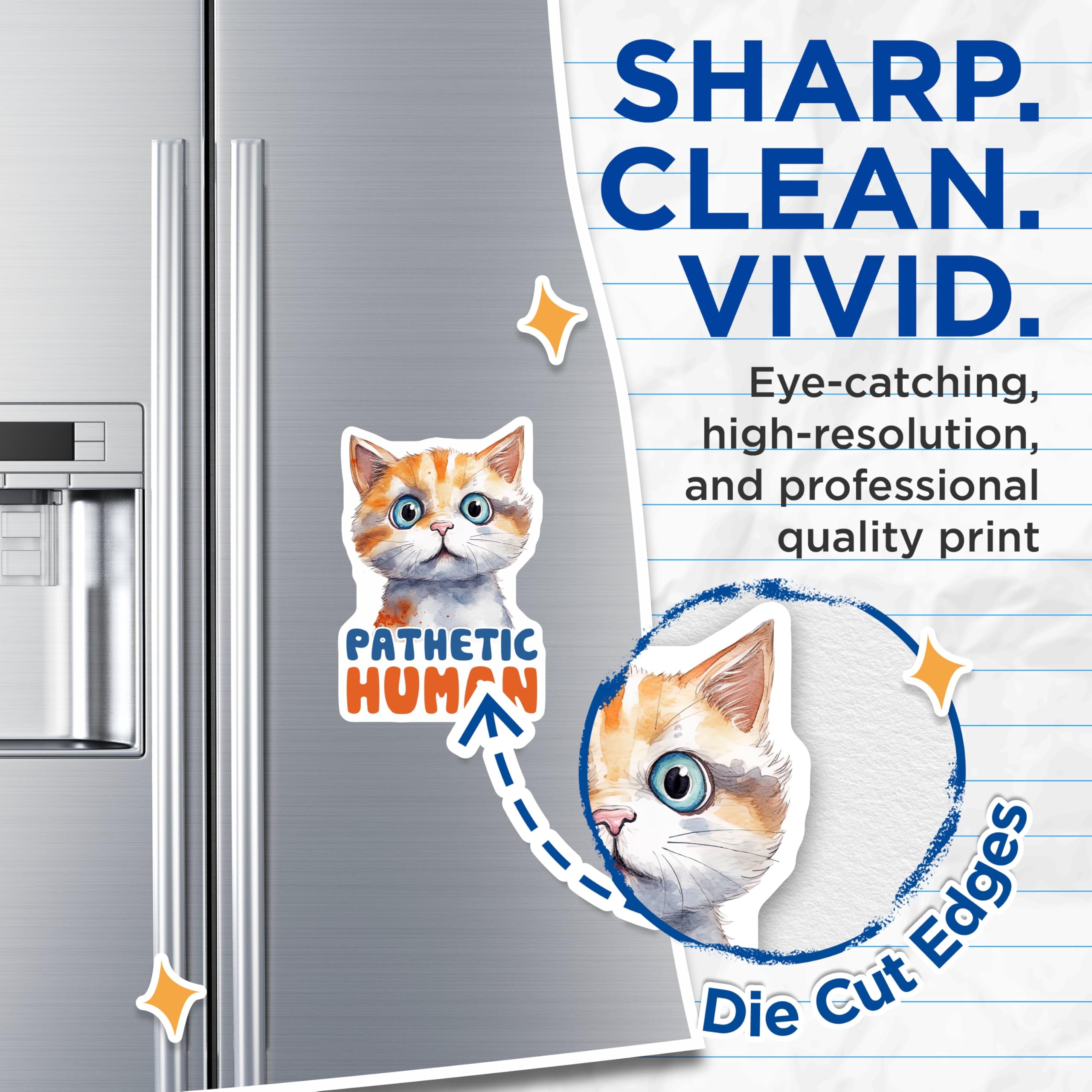 (2 Pack) Pathetic Human Cat Magnets - Funny Cat Lover Decor - Sarcastic Pet Magnets - 5" On Longest Side - Premium Magnet - for Cars, Refrigerators, Toolboxes, Lockers - Made in USA - MAG16227