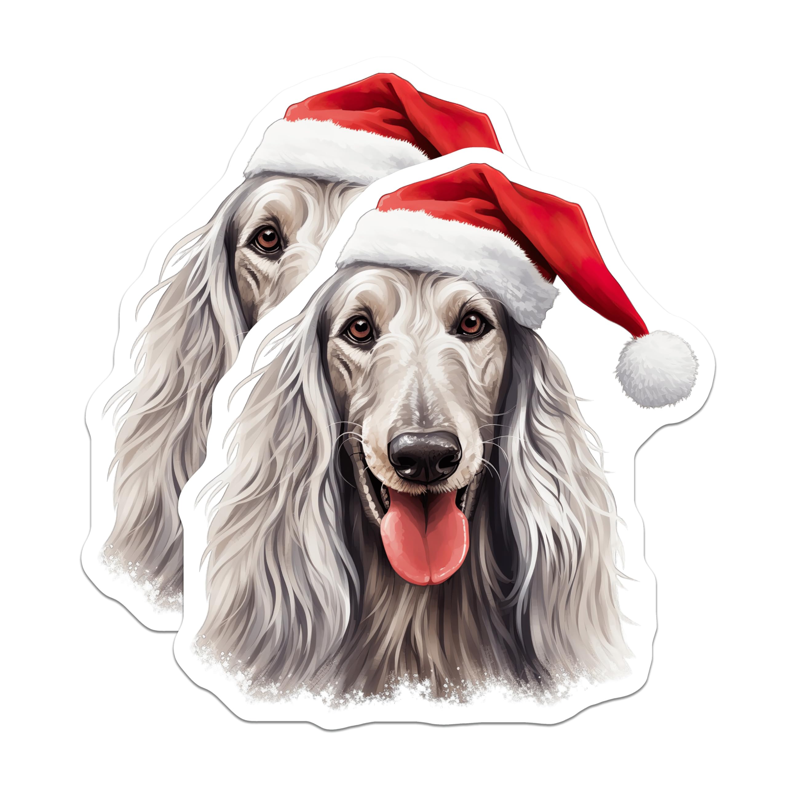 (2 Pack) Afghan Hound Magnets - Christmas Santa Hat Dog - Holiday Refrigerator Decor for Pet Lovers - 5 Inches On Longest Side - Thick Durable Magnet - Made in USA - MAG25065