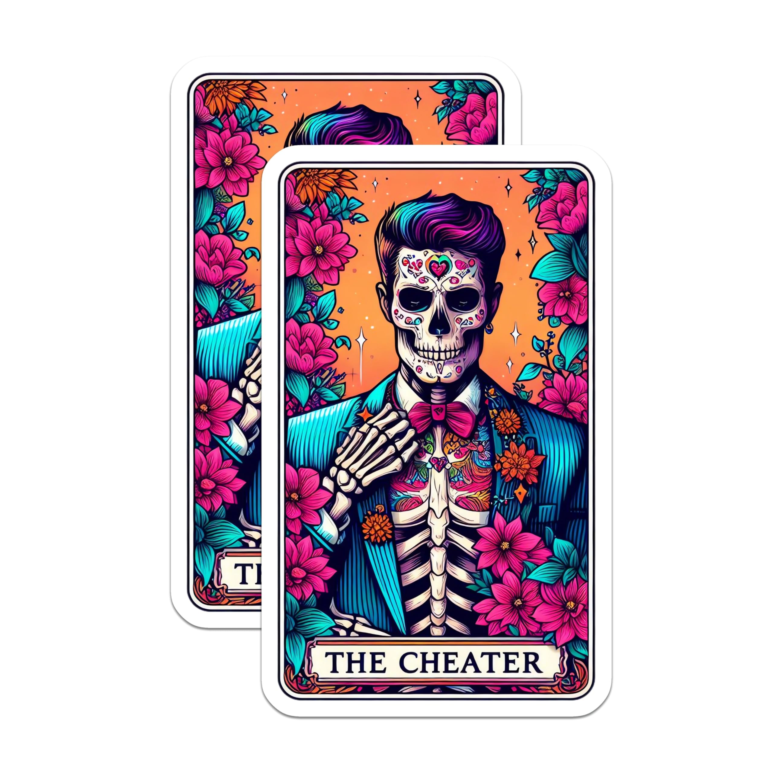 (2 Pack) Day of the Dead Magnets - Sugar Skull Tarot Card Art - The Cheater Skeleton Man Gothic Decor - 5 Inches On Longest Side - Thick Durable Magnet - Made in USA - MAG27852