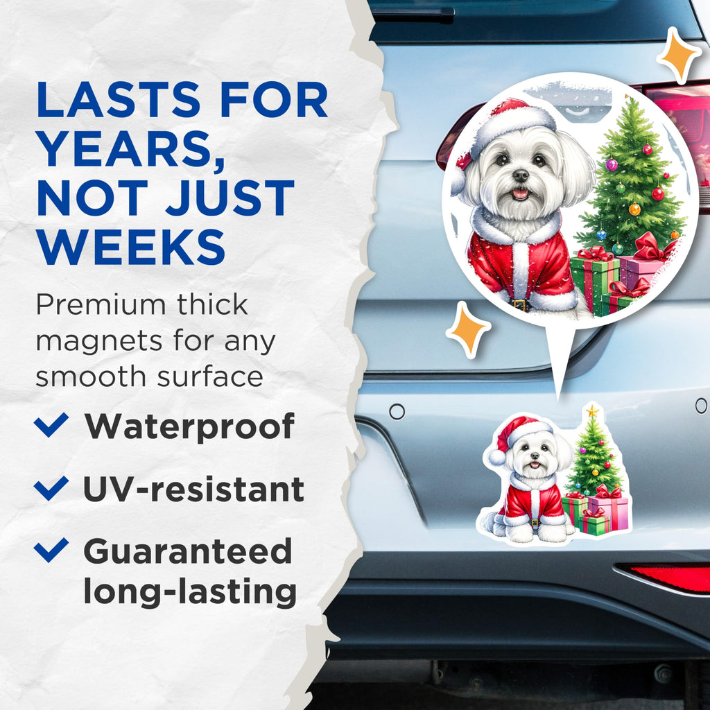 (2 Pack) Maltese Dog Christmas Magnets - Santa Puppy Decor - Holiday Pet Lover Kitchen - 5 Inches On Longest Side - Thick Durable Magnet - Made in USA - MAG29801