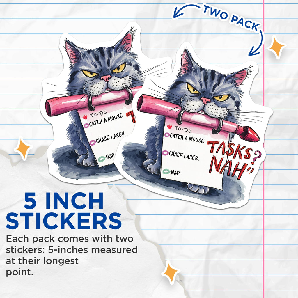 (2 Pack) Funny Cat Task List Stickers - Planner Humor - 5" On Longest Side - Sticks to Smooth Flat Surfaces - Made in USA - BMCS8563 - BMCS8563