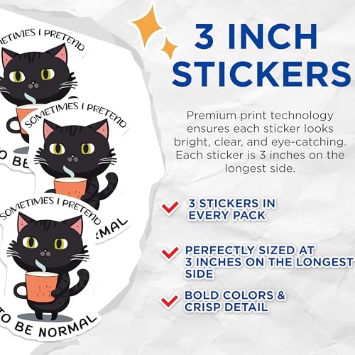 (3 Pack) Cat Laptop Decals - Funny Cat Stickers - Pretend to Be Normal Decals - 3 Inches On Longest Side - Easy Peel & Apply - Made in USA - 3MCS4713