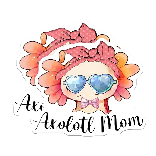 (2 Pack) Axolotl Mom Stickers - Cute Axolotl - Adorable Axolotl Decals - 5" On Longest Side - Sticks to Smooth Flat Surfaces - Made in USA - BMCS7783