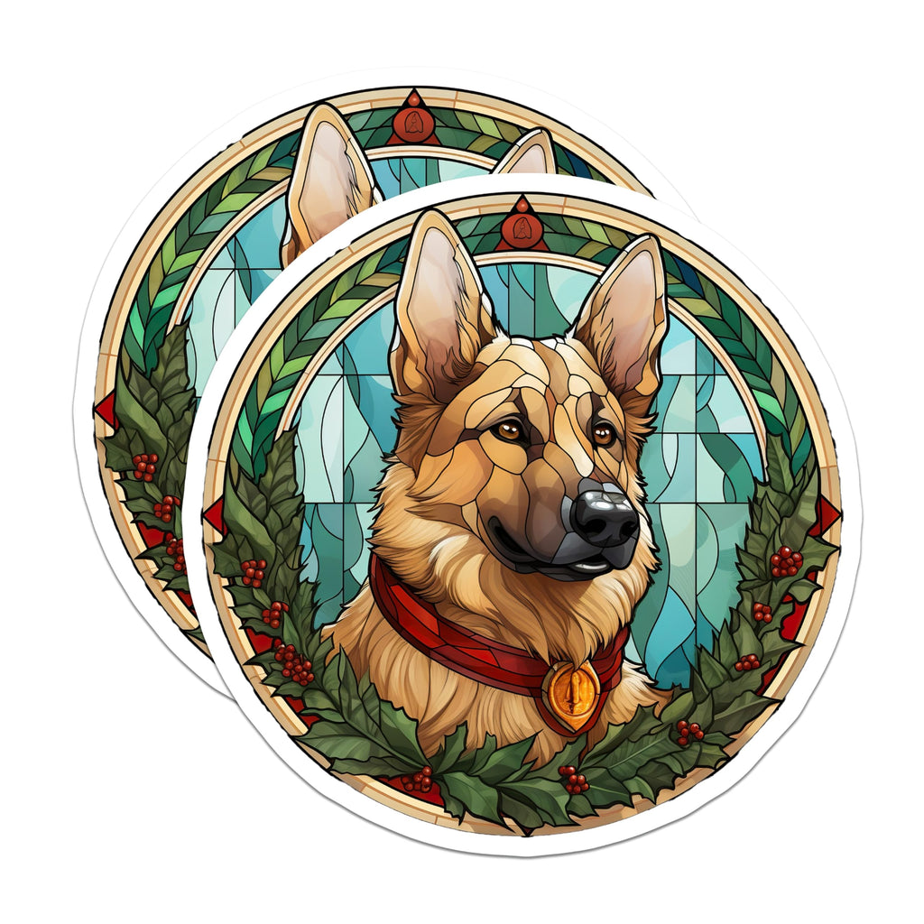 (2 Pack) German Shepherd Stained Glass Magnets - Christmas Dog Decor - Pet Lover Home Accents - 5 Inches On Longest Side - Thick Durable Magnet - Made in USA - MAG29137