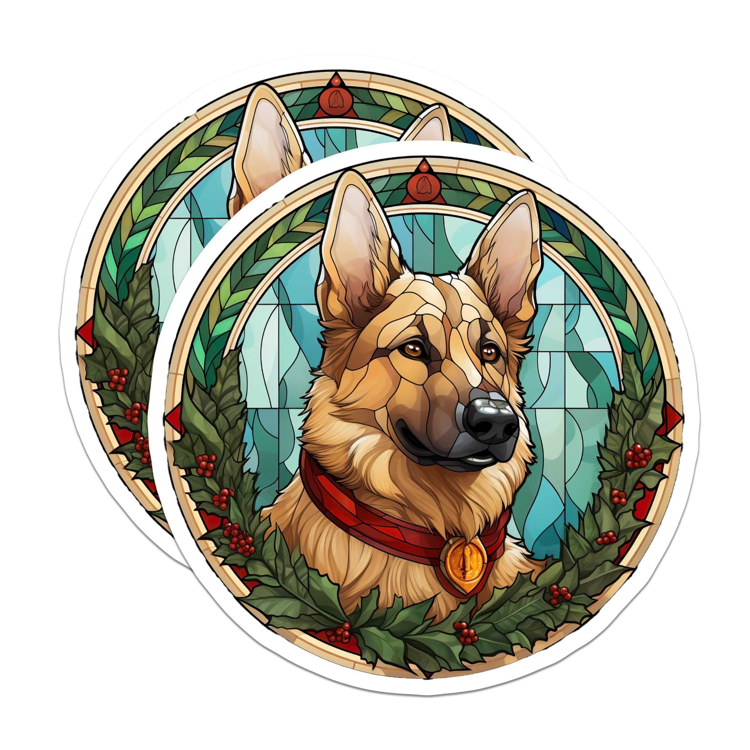 (2 Pack) German Shepherd Stained Glass Magnets - Christmas Dog Decor - Pet Lover Home Accents - 5 Inches On Longest Side - Thick Durable Magnet - Made in USA - MAG29137