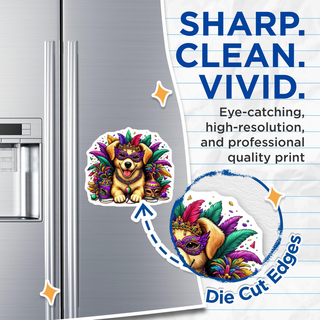 (2 Pack) Mardi Gras Dog Magnets - Festive Canine - Party Decoration - 5" On Longest Side - Premium Magnet - for Cars, Refrigerators, Toolboxes, Lockers - Made in USA - MAG15053