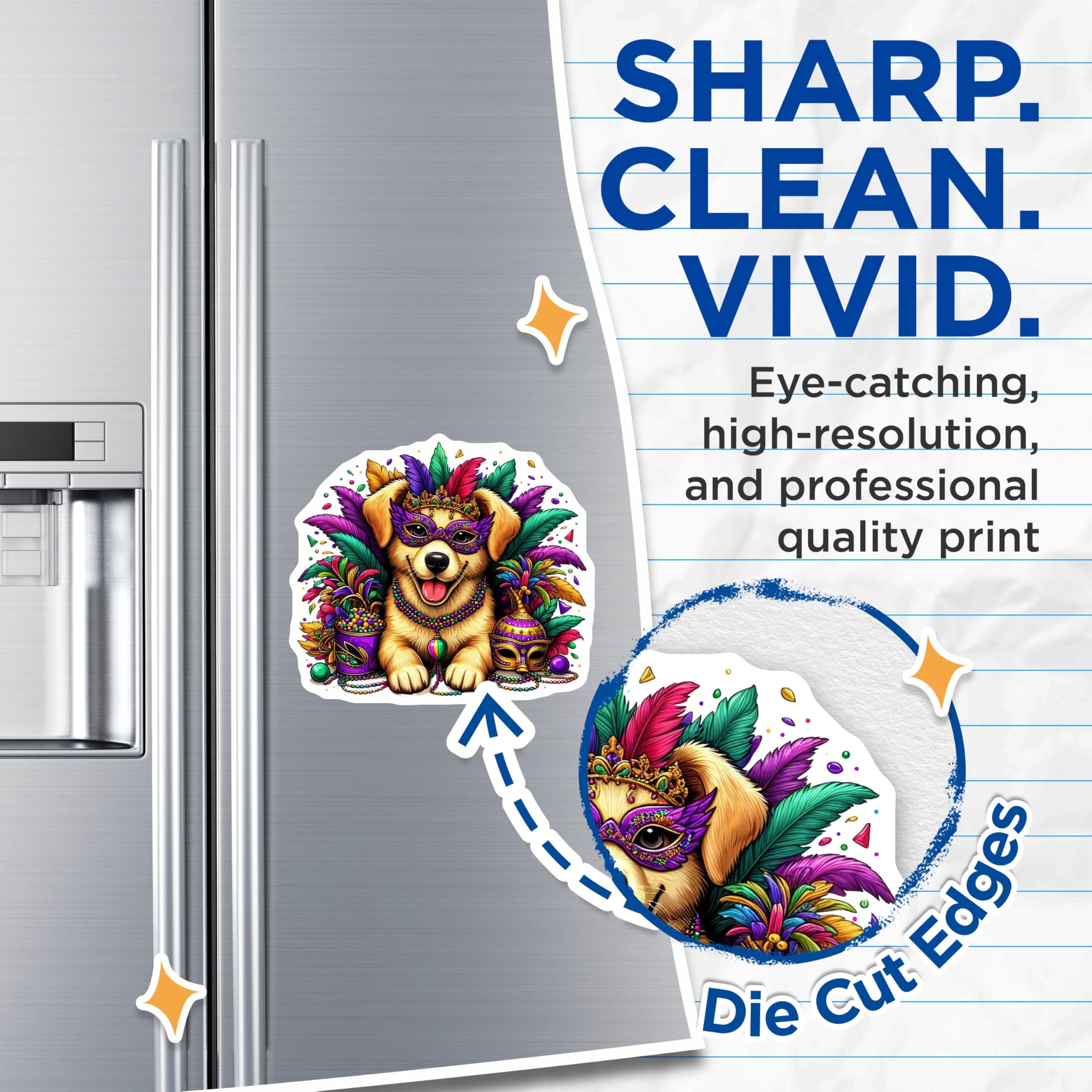 (2 Pack) Mardi Gras Dog Magnets - Festive Canine - Party Decoration - 5" On Longest Side - Premium Magnet - for Cars, Refrigerators, Toolboxes, Lockers - Made in USA - MAG15053