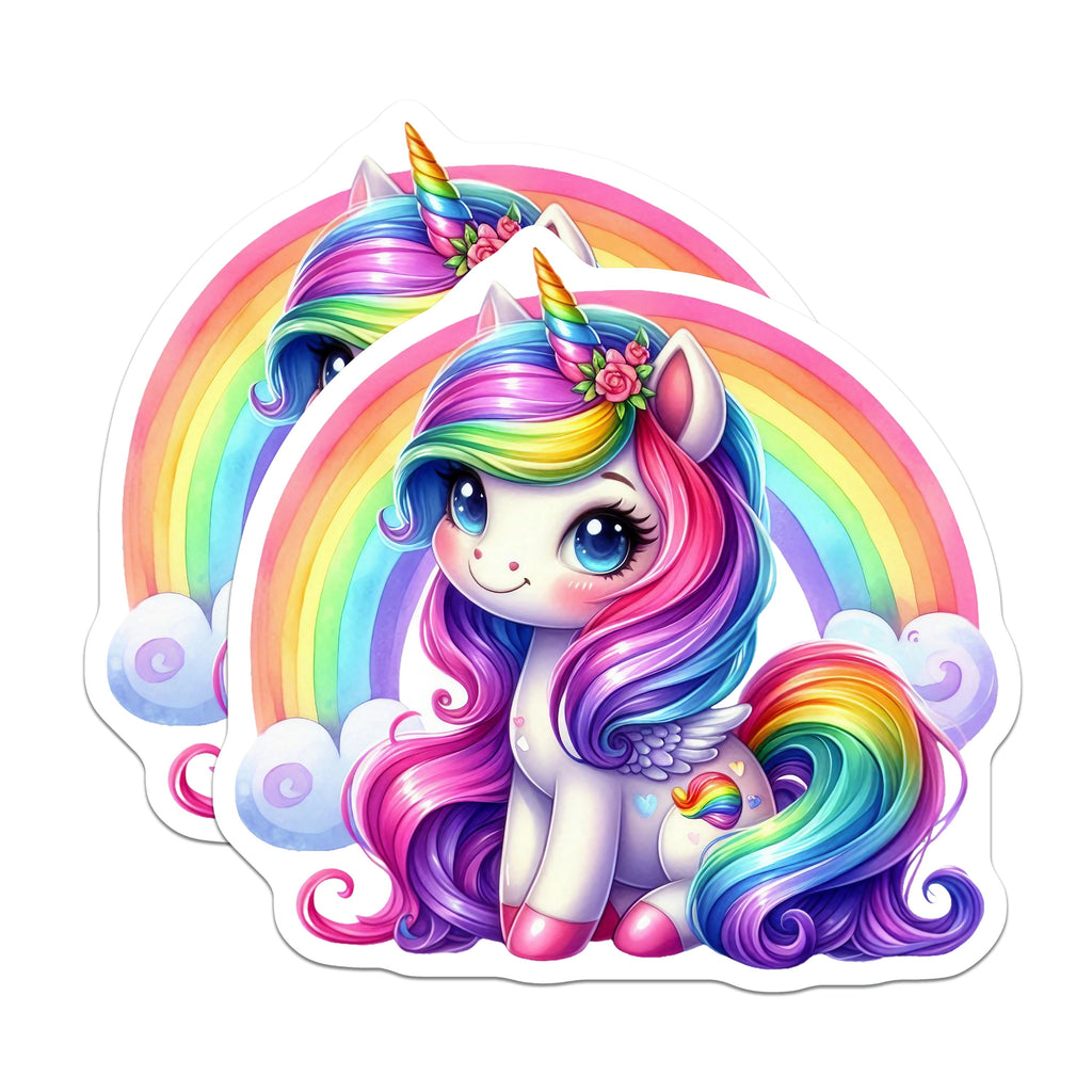 (2 Pack) Cute Unicorn Magnets - Rainbow Fantasy Decor - Kids Room Locker Fridge - 5 Inches On Longest Side - Thick Durable Magnet - Made in USA - MAG38655