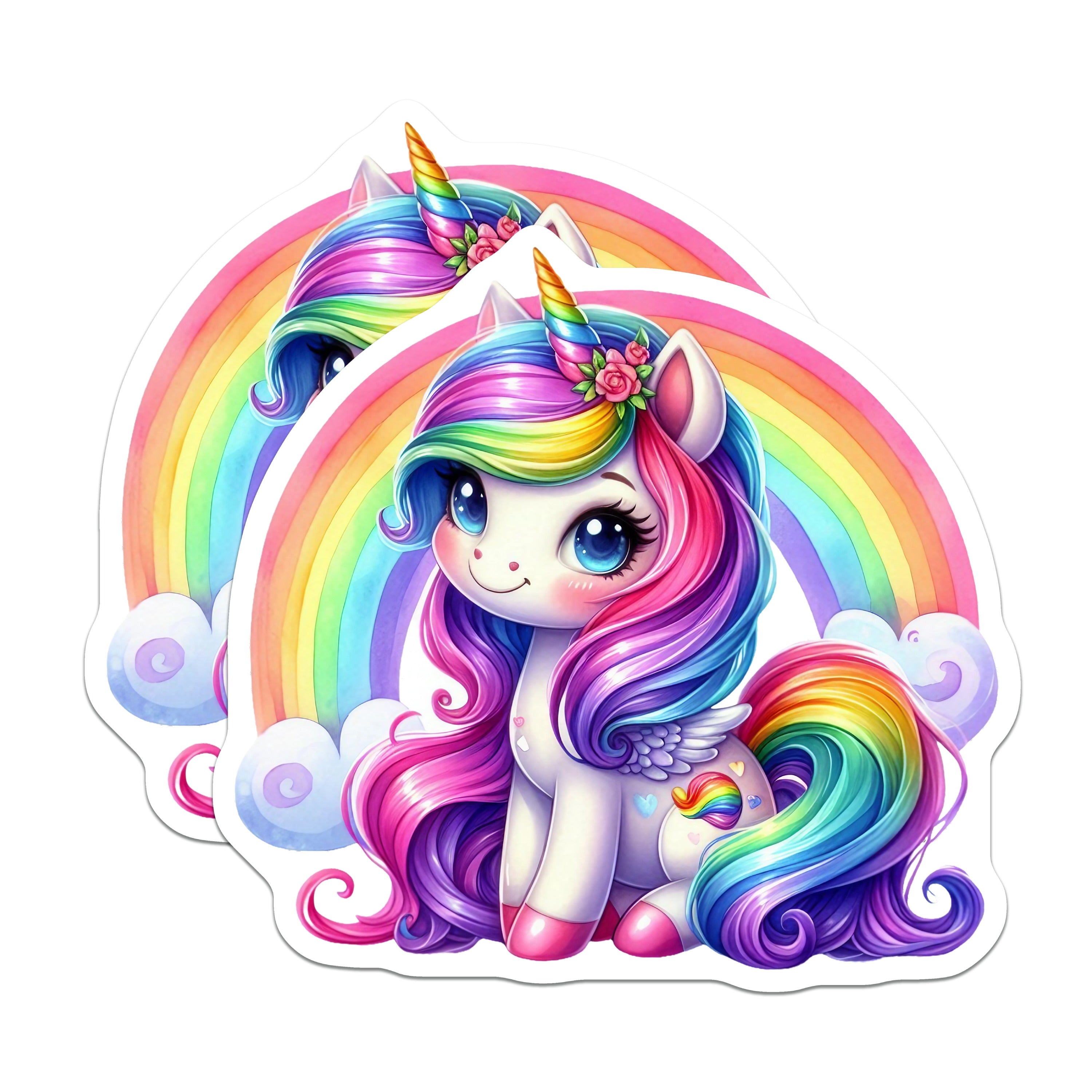 (2 Pack) Cute Unicorn Magnets - Rainbow Fantasy Decor - Kids Room Locker Fridge - 5 Inches On Longest Side - Thick Durable Magnet - Made in USA - MAG38655