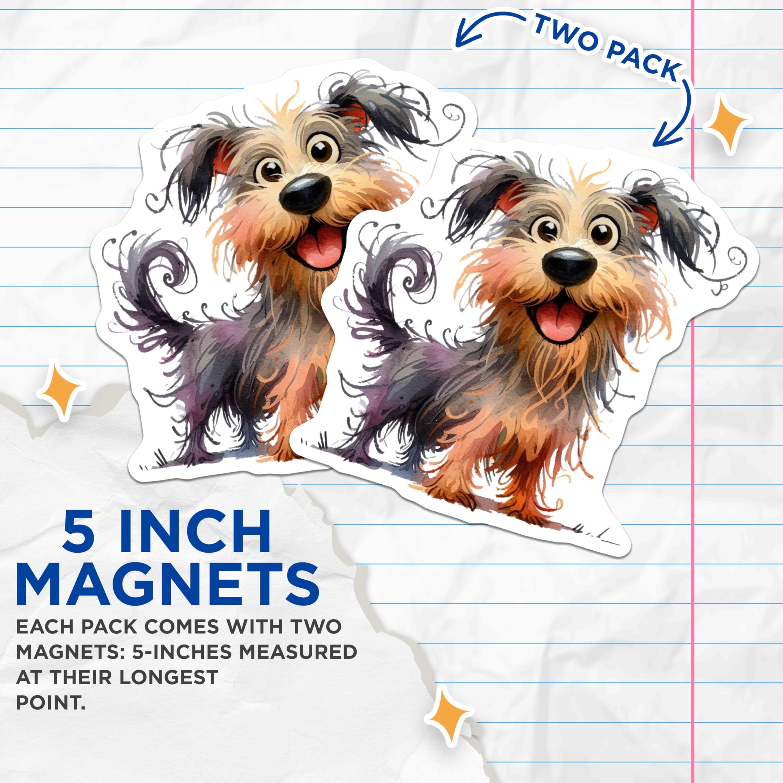 (2 Pack) Happy Dog Magnets - Cute Watercolor Puppy Art - Dog Mom Pet Lover Decor - 5 Inches On Longest Side - Thick Durable Magnet - Made in USA - MAG28609