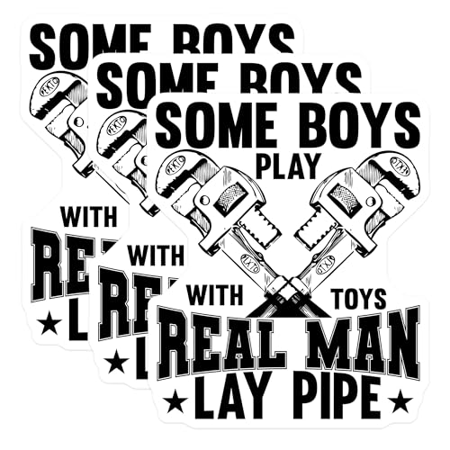 (3 Pack) Plumber Decals - Real Man - Pipe Layer - Hard Working - Wrench - Tools Decal - 3 Inches On Longest Side - Easy Peel & Apply - Made in USA - 3MCS4026