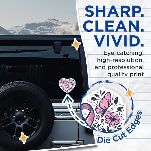 (2 Pack) Breast Cancer Awareness Stickers - Pink Ribbon Heart Stickers - Support Awareness Butterfly Stickers - 5" On Longest Side - Sticks to Smooth Flat Surfaces - Made in USA - BMCS5990