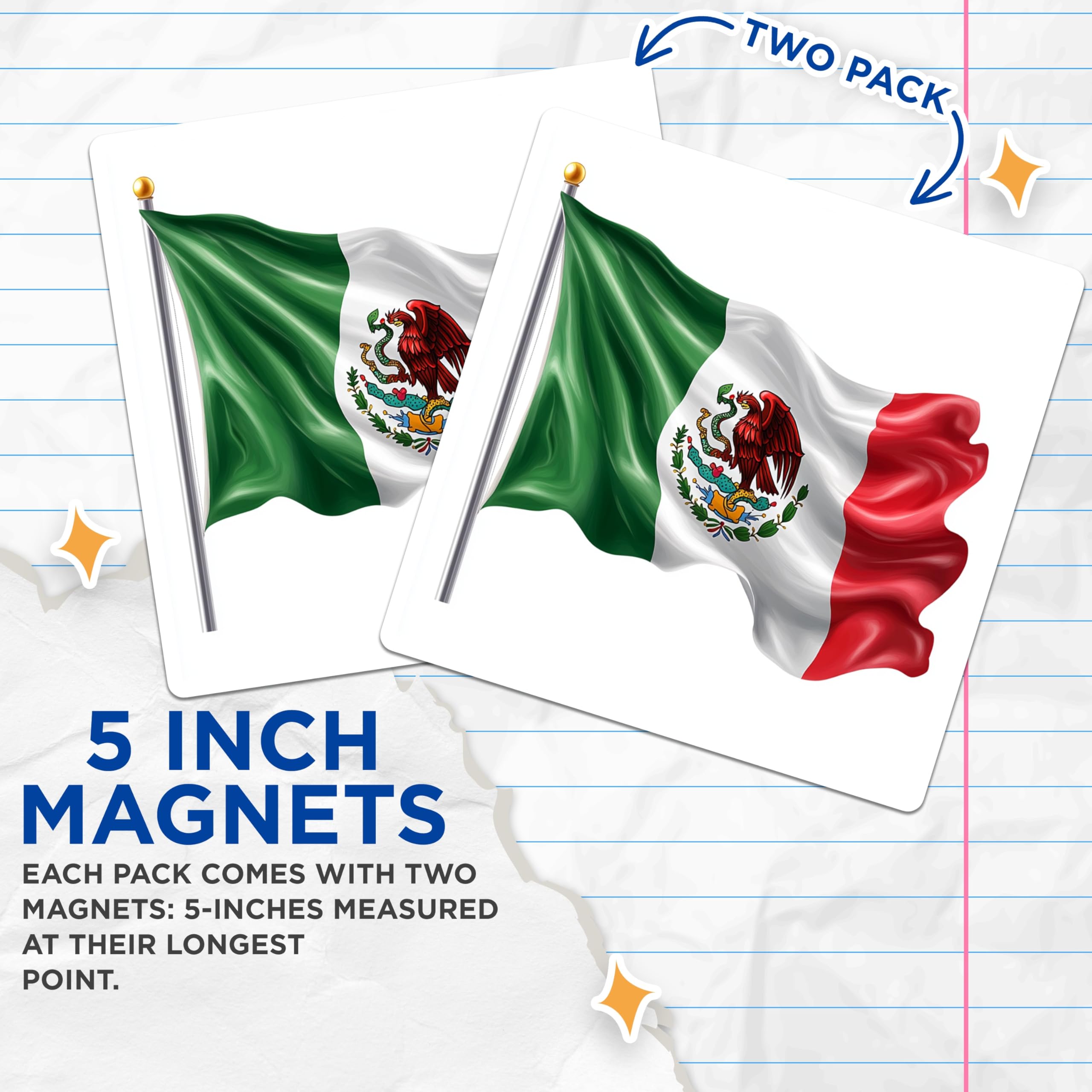 (2 Pack) Mexican Flag Magnets - Eagle Snake Emblem - Viva Mexico Decor Souvenirs - 5 Inches On Longest Side - Thick Durable Magnet - Made in USA - MAG24838