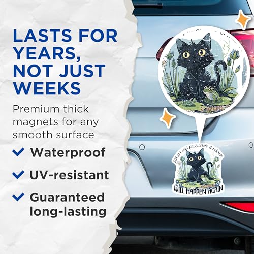 (2 Pack) Funny Cat Magnets - Cute Animal Magnets - Quirky Fridge ations - Humorous Black Cat Magnets - 5" On Longest Side - for Cars, Fridges, Toolboxes - Made in USA - MAG4353
