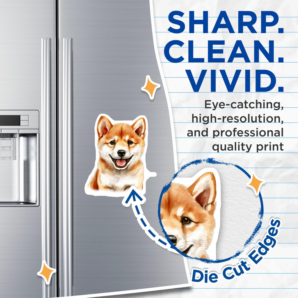 (2 Pack) Shiba Inu Dog Magnets - Smiling Puppy Watercolor Art - Pet Lover Home Decor - 5 Inches On Longest Side - Thick Durable Magnet - Made in USA - MAG30822