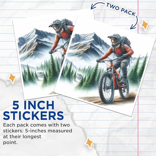 (2 Packs) Mountain Biking Riding in The Mountains Stickers - Mountain Biking Decals - 5 Inches On Longest Side - Premium Vinyl Decal - Sticks to Any Smooth Flat Surface - Made in USA - BMCS2497