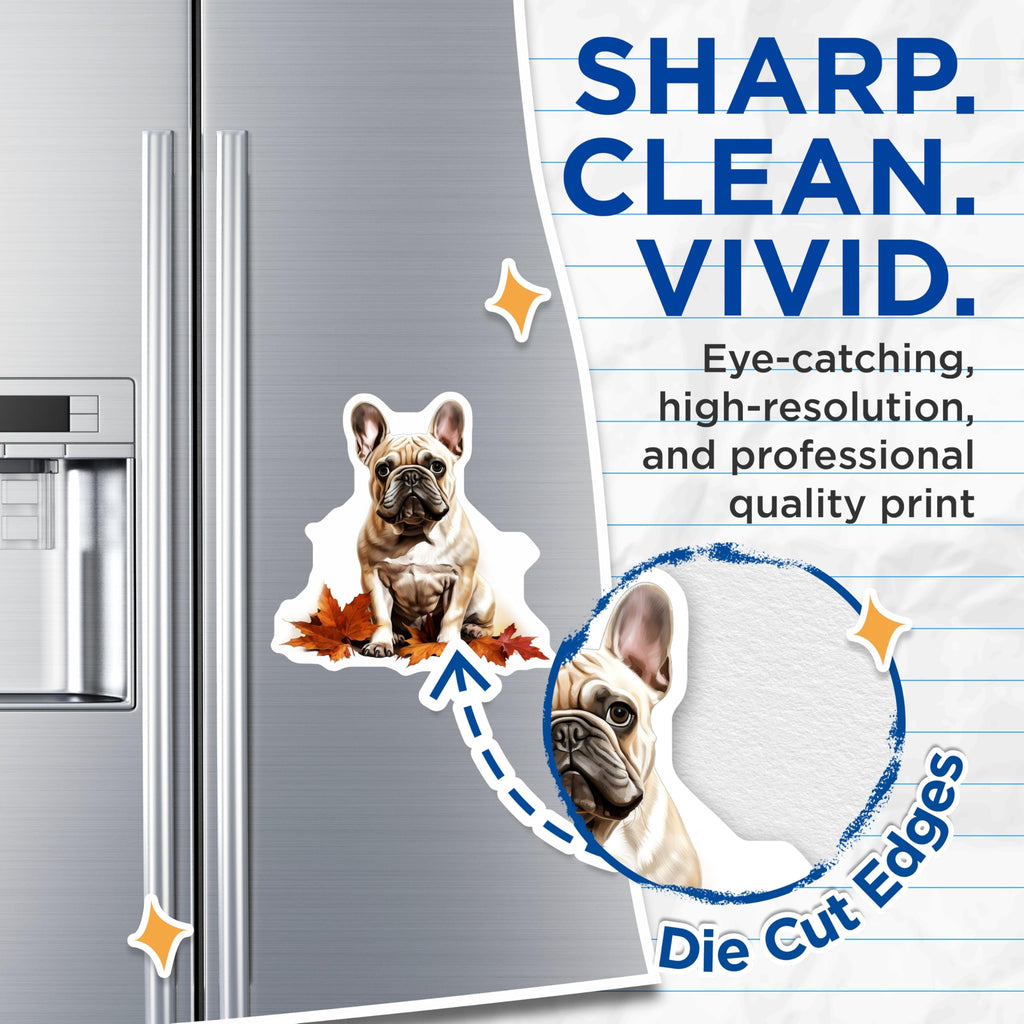 (2 Pack) French Bulldog Magnets - Autumn Leaves Decor - Dog Lover Refrigerator Magnets - 5 Inches On Longest Side - Thick Durable Magnet - Made in USA - MAG25238