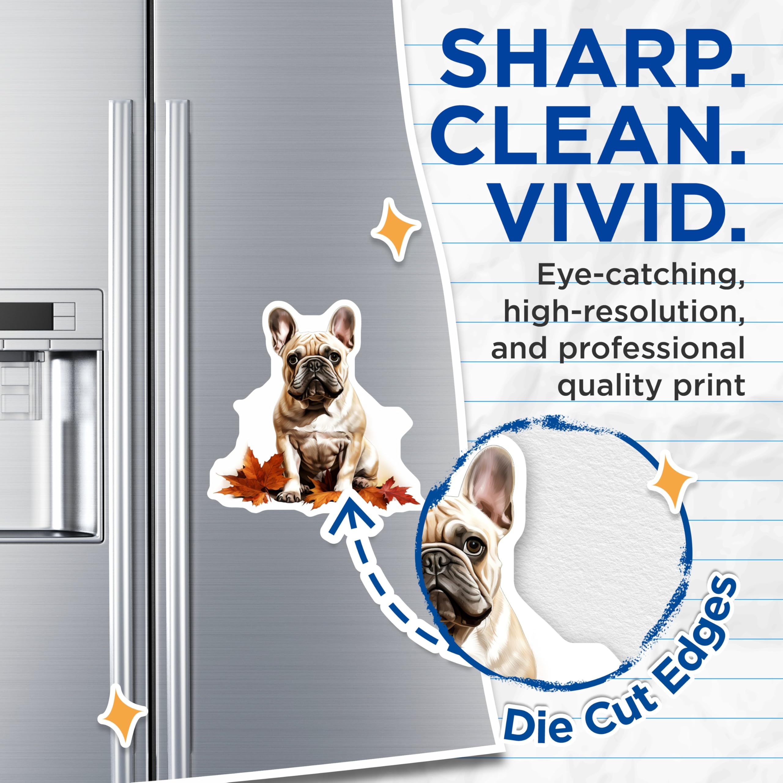 (2 Pack) French Bulldog Magnets - Autumn Leaves Decor - Dog Lover Refrigerator Magnets - 5 Inches On Longest Side - Thick Durable Magnet - Made in USA - MAG25238