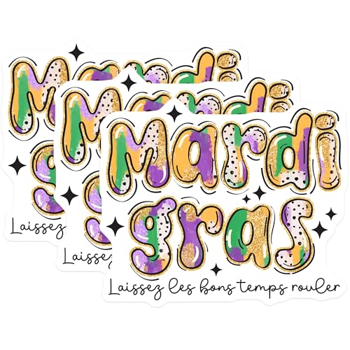 (3 Pack) Mardi Gras Decals - Laissez Les Bons Temps Rouler Decal - Laptop Decals- 3 Inches On Longest Side - Easy Peel & Apply - Made in USA - 3MCS5142