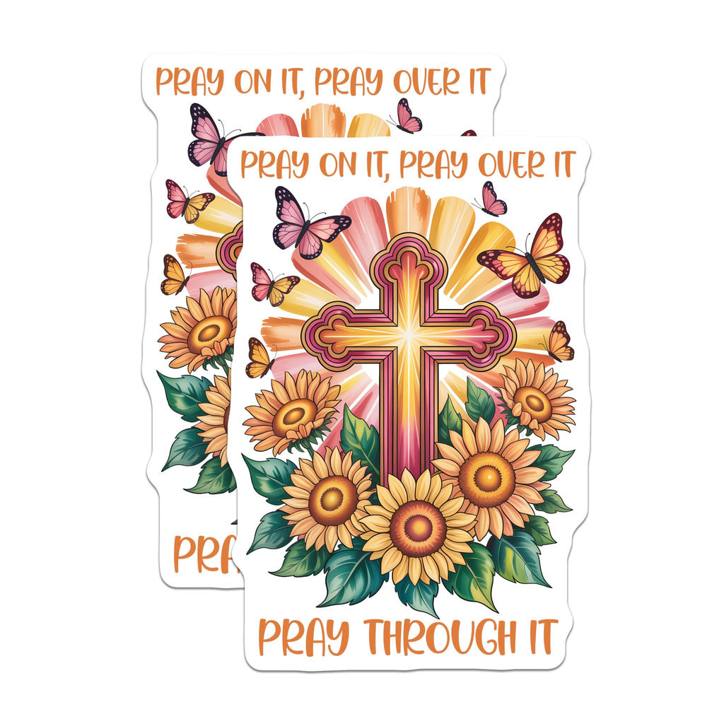 (2 Pack) Pray On It Magnets - Floral Cross Design - Inspirational Quote - 5" On Longest Side - Premium Magnet - for Cars, Refrigerators, Toolboxes, Lockers - Made in USA - MAG17050
