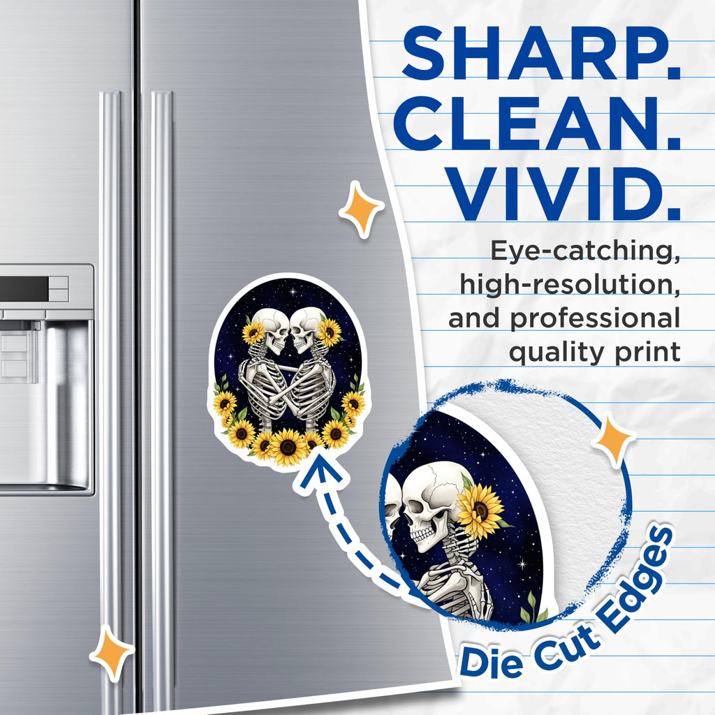 (2 Pack) Skeleton Sunflower Magnets - Gothic Home Decor - Romantic Skeleton Art - 5" On Longest Side - Premium Magnet - for Cars, Refrigerators, Toolboxes, Lockers - Made in USA - MAG17198