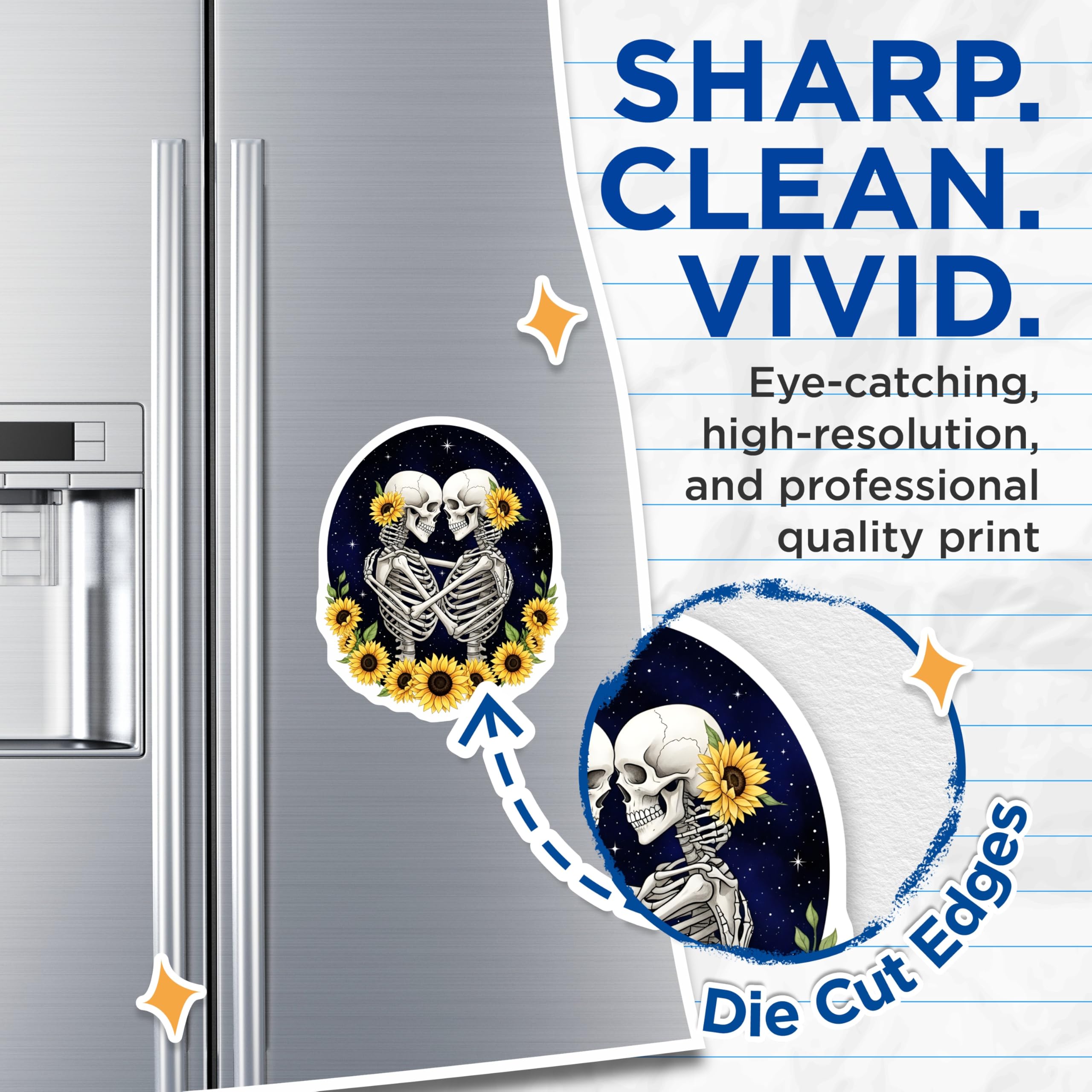 (2 Pack) Skeleton Sunflower Magnets - Gothic Home Decor - Romantic Skeleton Art - 5" On Longest Side - Premium Magnet - for Cars, Refrigerators, Toolboxes, Lockers - Made in USA - MAG17198
