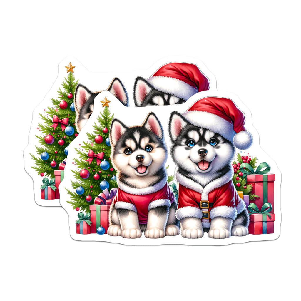 (2 Pack) Cute Husky Christmas Puppies Magnets - Winter Holiday Refrigerator Decor - Festive Animal Magnets for Home - 5 Inches On Longest Side - Thick Durable Magnet - Made in USA - MAG24487