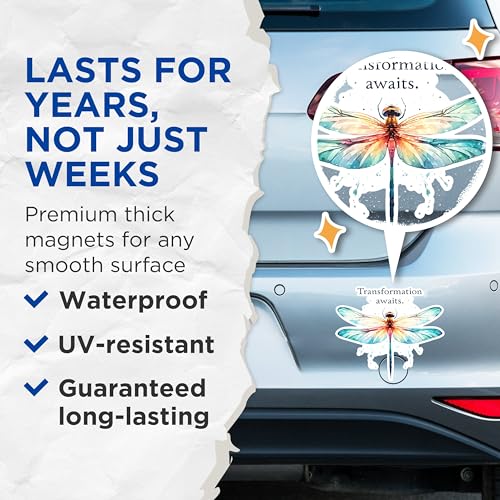 (2 Pack) Dragonfly Art Magnets - Inspirational Quote Magnets - Transformation Awaits DÃƒÂ©cor Magnets- 5" On Longest Side - for Fridges, Toolboxes, Cars - Made in USA - MAG2693