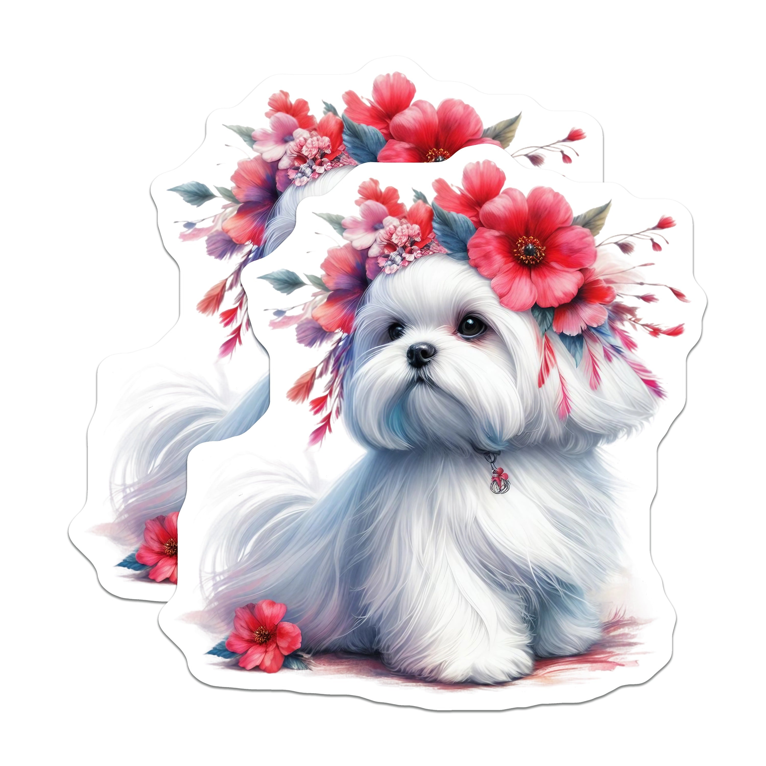 (2 Pack) Maltese Dog Magnets - Flower Crown Pet Lover - Refrigerator Locker Decor - 5 Inches On Longest Side - Thick Durable Magnet - Made in USA - MAG38608