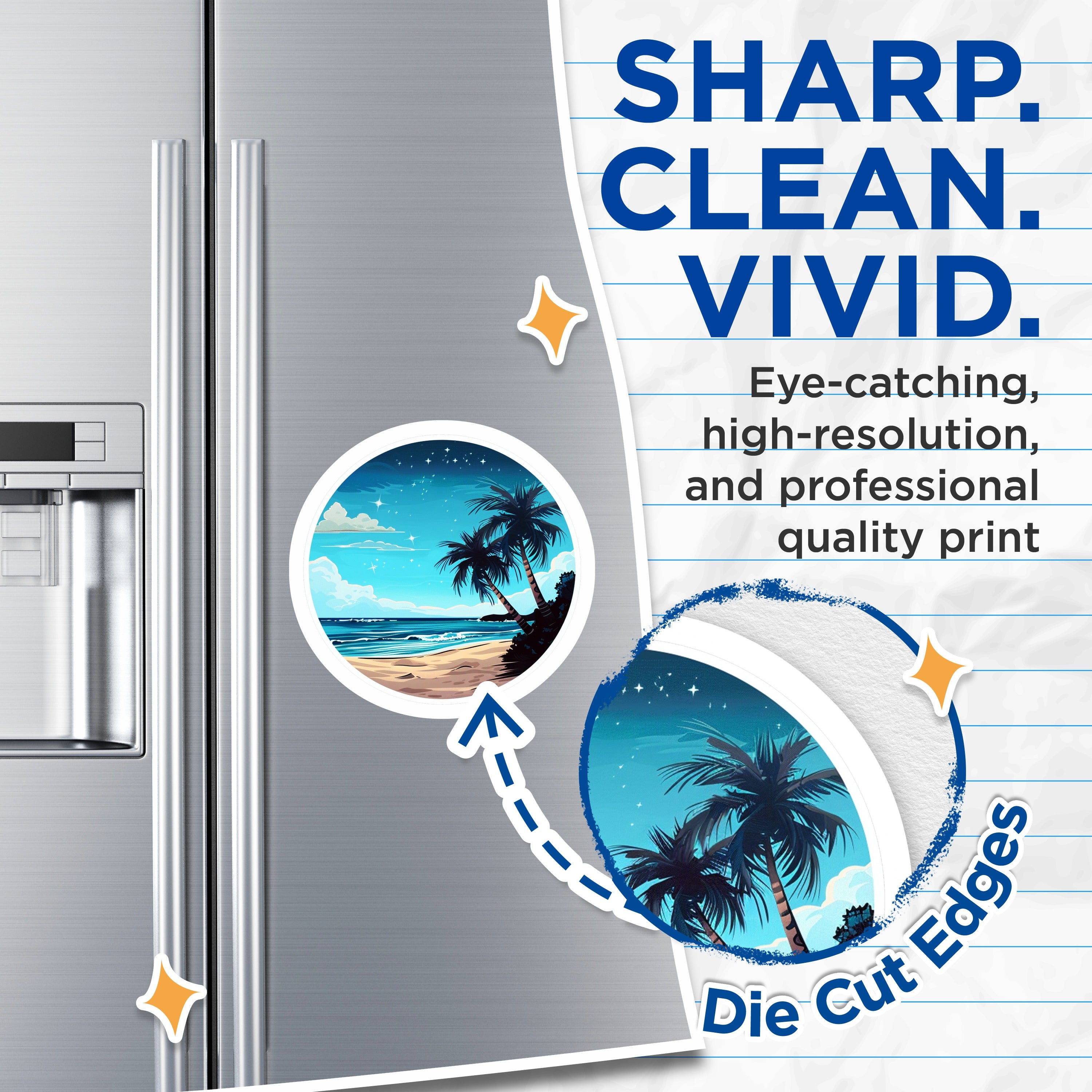 (2 Pack) Tropical Beach Magnets - Palm Tree Ocean Waves - Starry Night Island Vibe Decor - 5 Inches On Longest Side - Thick Durable Magnet - Made in USA - MAG39055