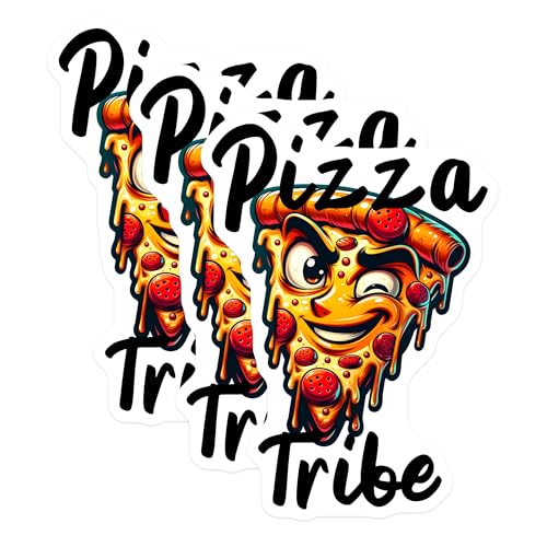 (3 Pack) Pizza Tribe Decals - Funny Pizza Decal - Cartoon Food Decal - 3 Inches On Longest Side - Easy Peel & Apply - Made in USA - 3MCS7547