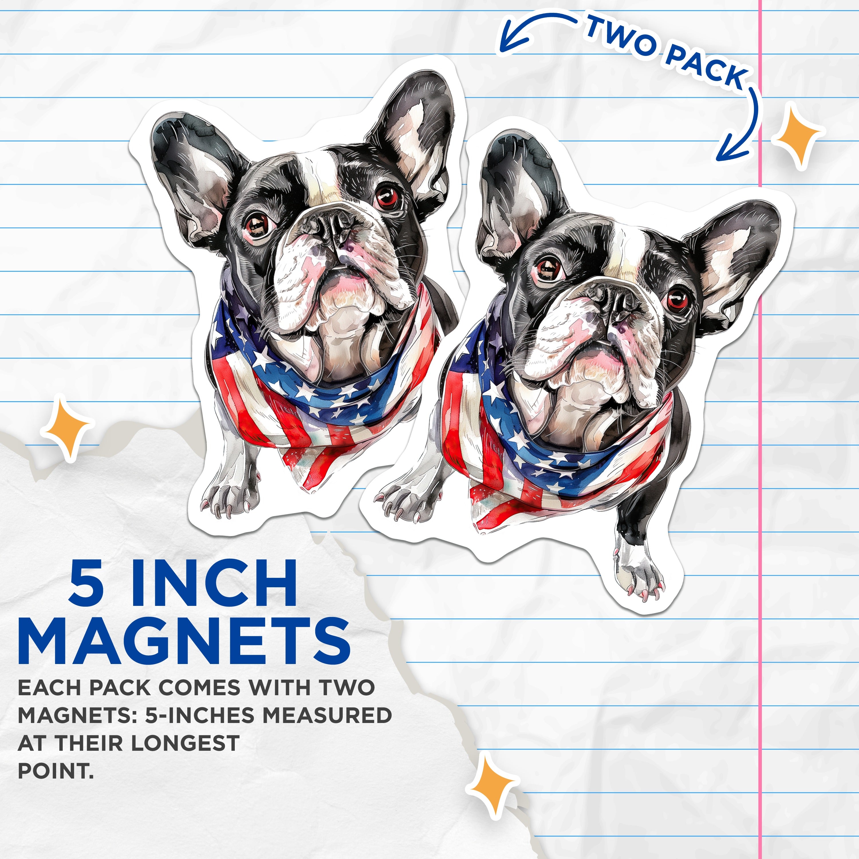 (2 Pack) French Bulldog Magnets - American Flag Dog Art - Patriotic Pet Lover Decor - 5 Inches On Longest Side - Thick Durable Magnet - Made in USA - MAG38014