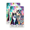 (2 Packs) The Cat Lover Tarot Card Stickers - Skull with Cat Decals - 5 Inches On Longest Side - Premium Vinyl Decal - Sticks to Any Smooth Flat Surface - Made in USA - BMCS2538