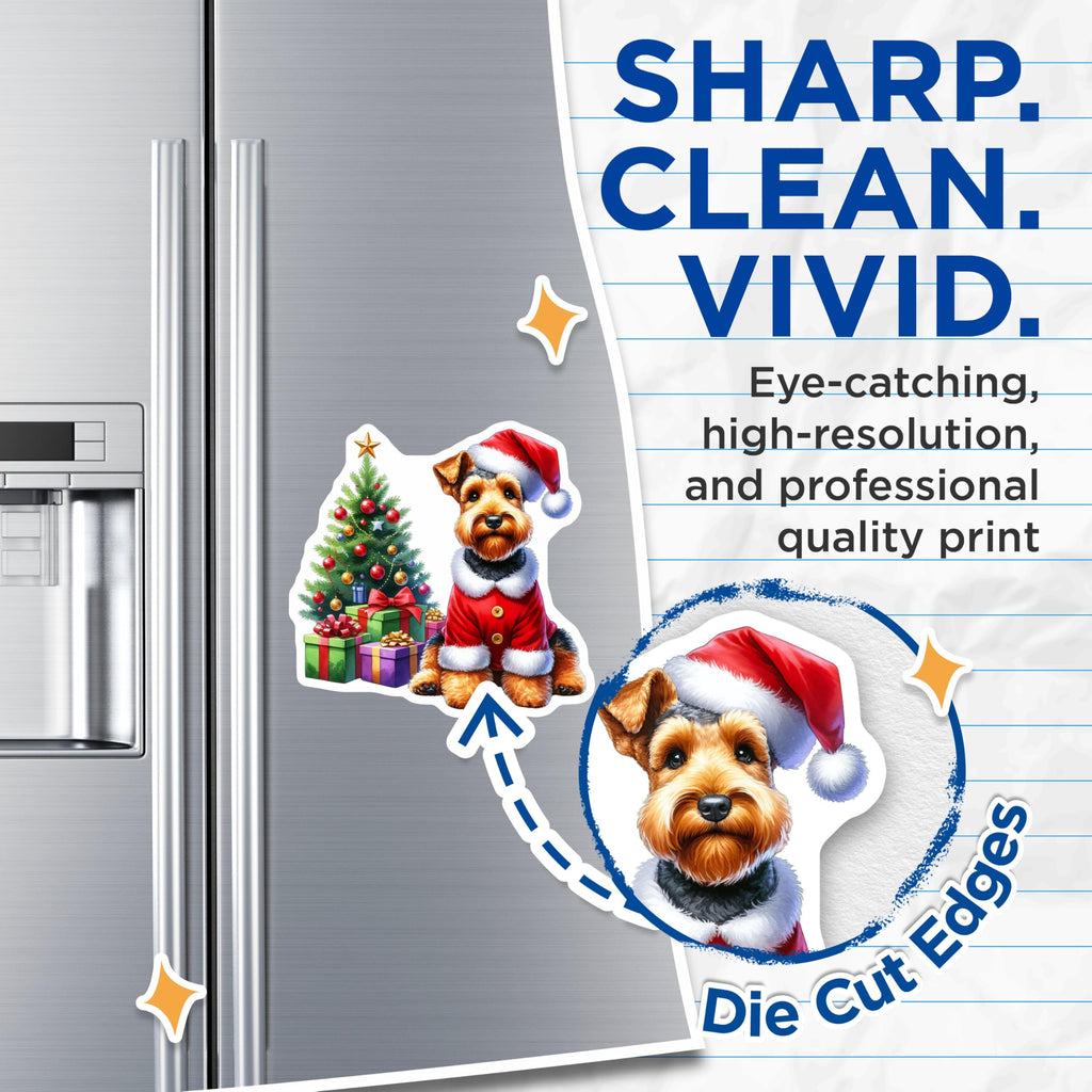 (2 Pack) Christmas Terrier Dog Magnets - Santa Puppy Fridge Decor - Holiday Pet Canine Scene - 5 Inches On Longest Side - Thick Durable Magnet - Made in USA - MAG23301