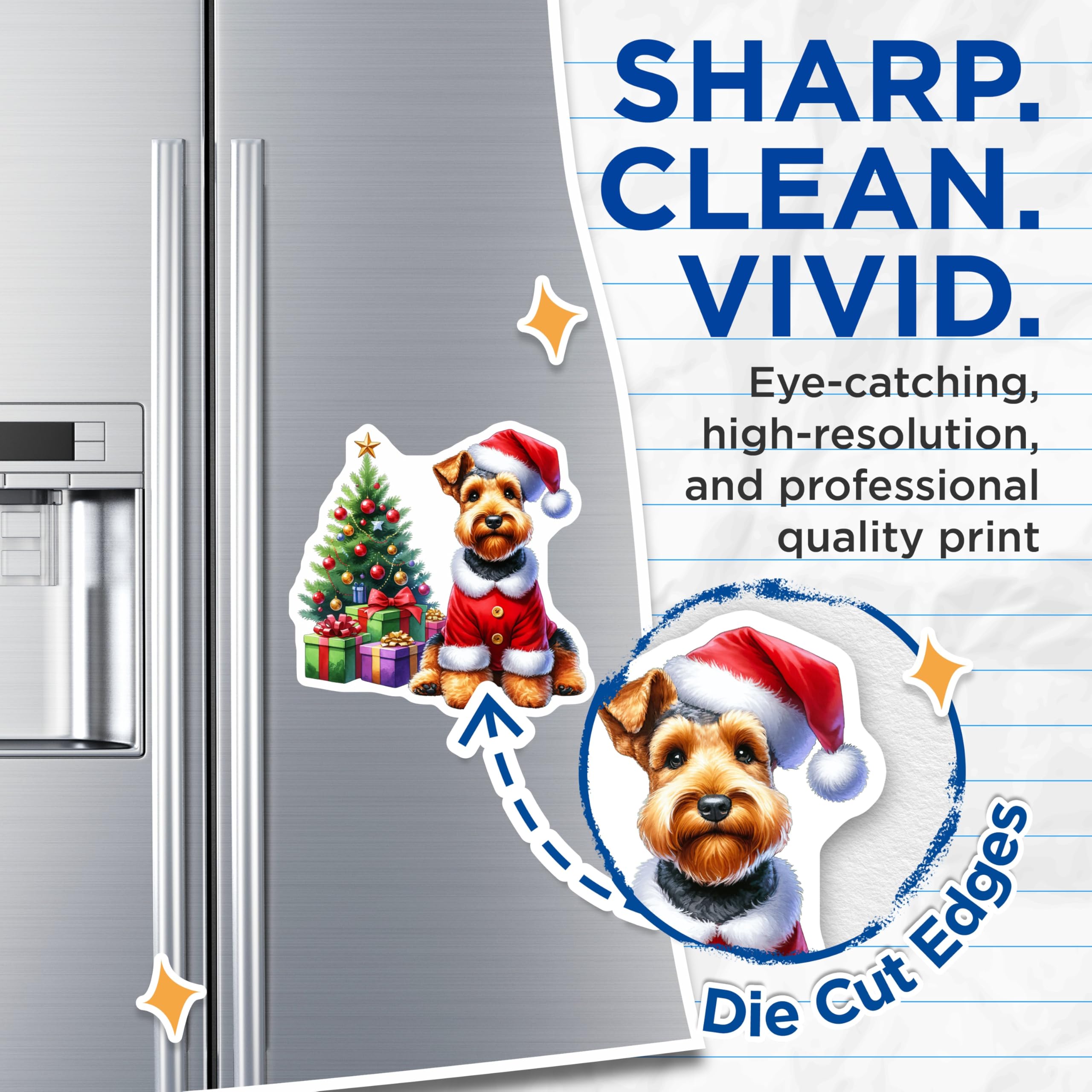(2 Pack) Christmas Terrier Dog Magnets - Santa Puppy Fridge Decor - Holiday Pet Canine Scene - 5 Inches On Longest Side - Thick Durable Magnet - Made in USA - MAG23301