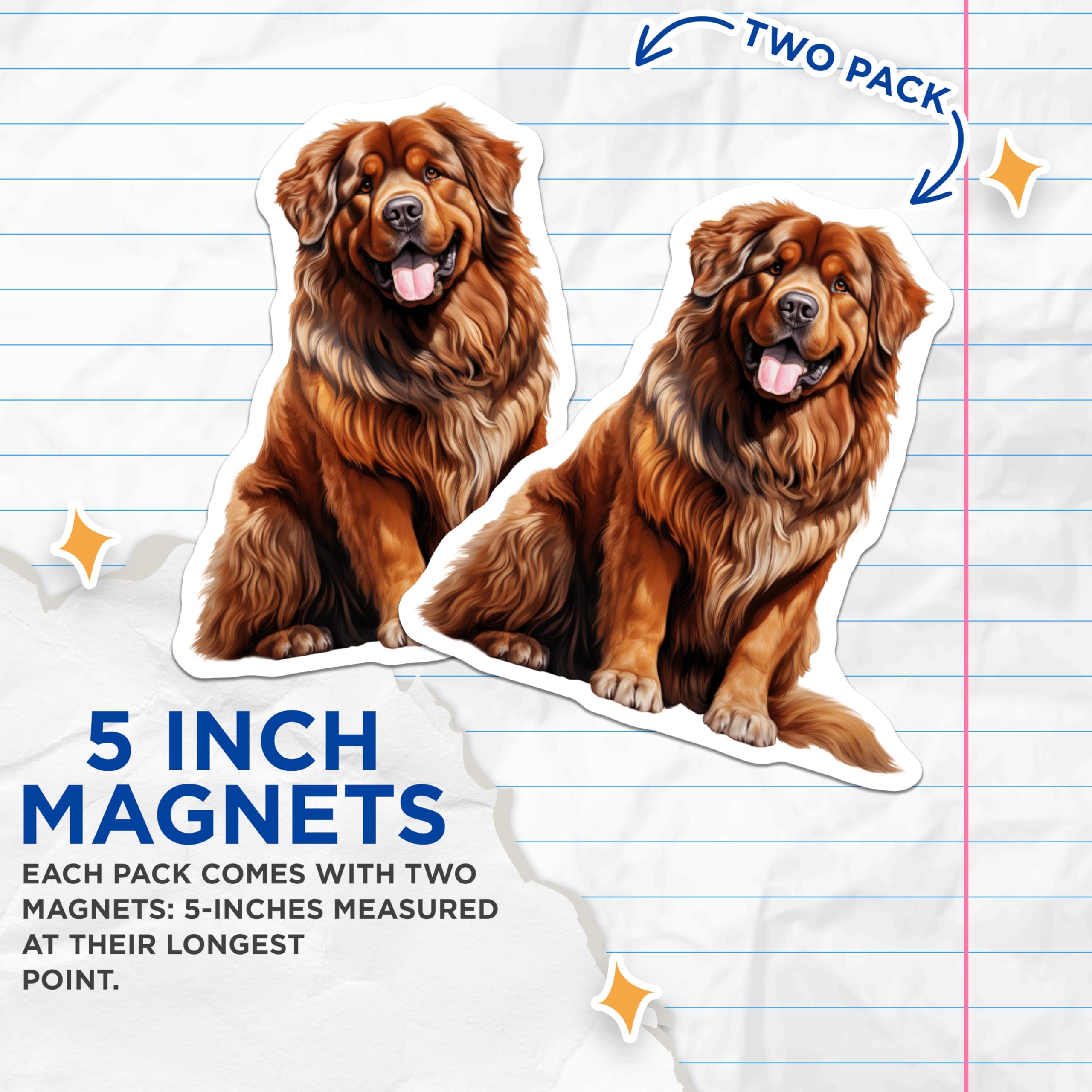 (2 Pack) Tibetan Mastiff Dog Magnets - Fluffy Pet Animal Art - Dog Mom Fridge Decoration - 5 Inches On Longest Side - Thick Durable Magnet - Made in USA - MAG26213