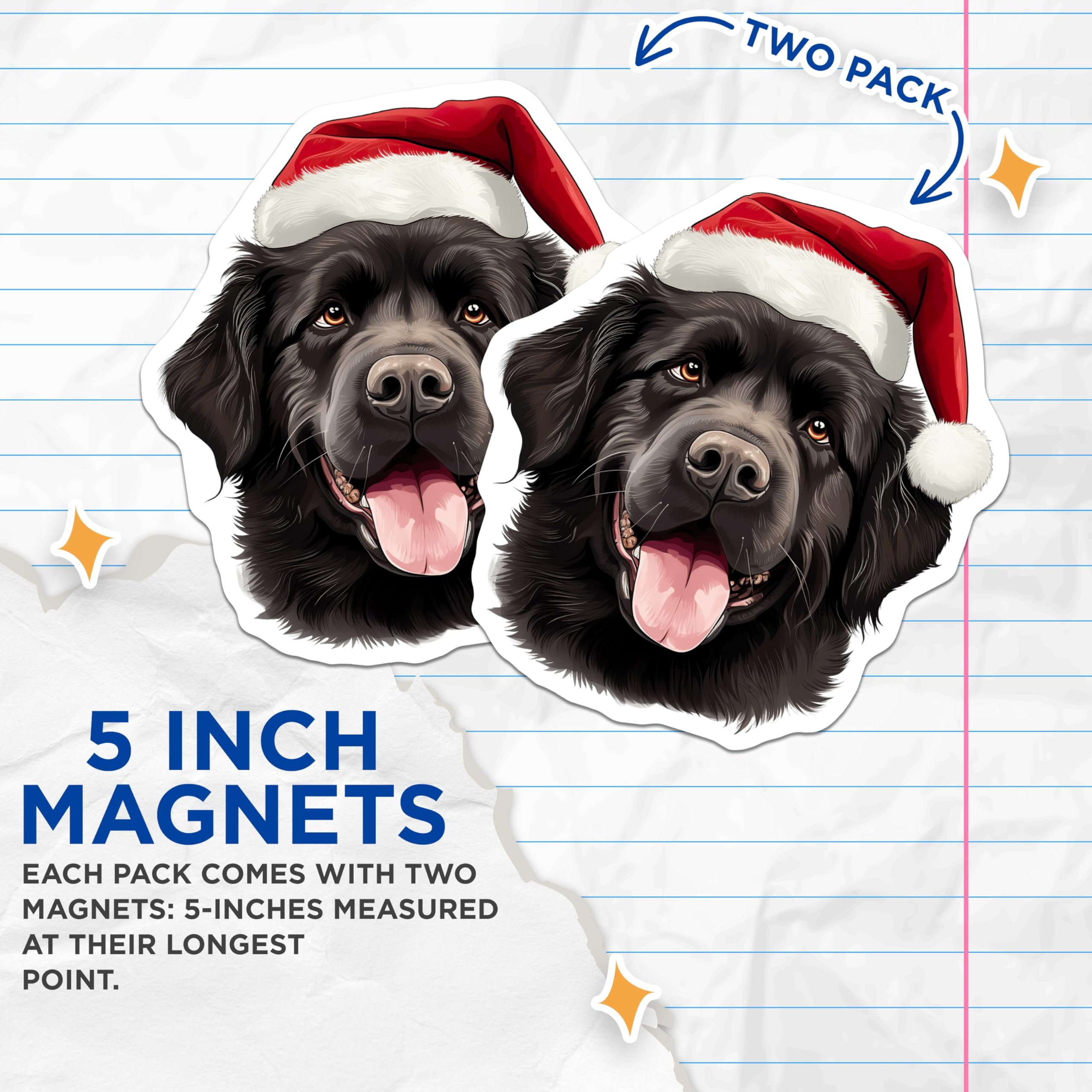 (2 Pack) Newfoundland Christmas Dog Magnets - Santa Hat Pet Decor - Holiday Animal Lover - 5 Inches On Longest Side - Thick Durable Magnet - Made in USA - MAG26799