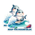 (2 Pack) Cute Shark Stickers - Keep The Ocean Blue - Ocean Conservation Awareness - 5" On Longest Side - Sticks to Smooth Flat Surfaces - Made in USA - BMCS7959