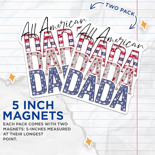 (2 Pack) All American DADA Magnets Magnets - Patriotic USA Dad Decor - 5" On Longest Side - Made in USA - Sticks to Refrigerators & Metal Surfaces - MAG8497