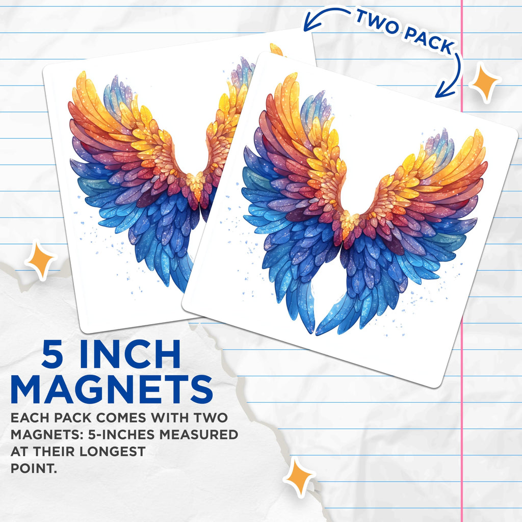 (2 Pack) Rainbow Wings Magnets - Fantasy Art Decor - Ethereal Home Accents - 5 Inches On Longest Side - Thick Durable Magnet - Made in USA - MAG30490