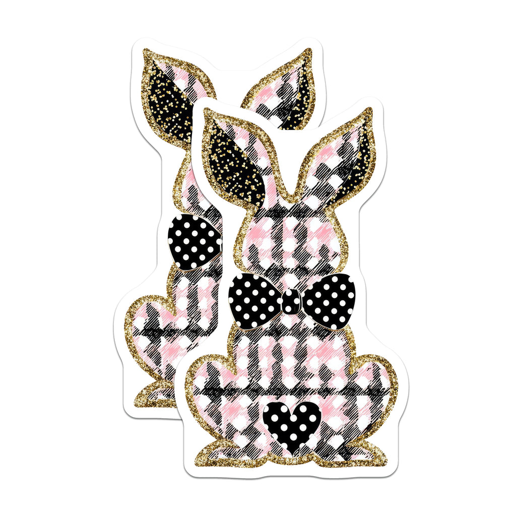 (2 Pack) Pink Plaid Bunny Magnets - Easter Spring Decor - Cute Refrigerator Decoration - Farmhouse Animal Accent - 5 Inches On Longest Side - Thick Durable Magnet - Made in USA - MAG38207