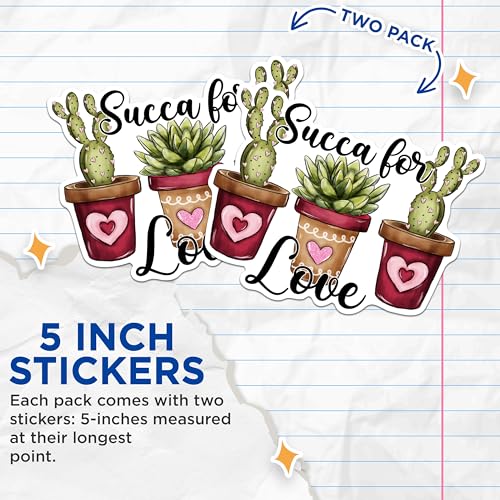 (2 Pack) Succulent Love Stickers - Cactus Heart Stickers - Succulent Plant Lovers Stickers - 5" On Longest Side - Sticks to Any Smooth Flat Surface - Made in USA - BMCS3041