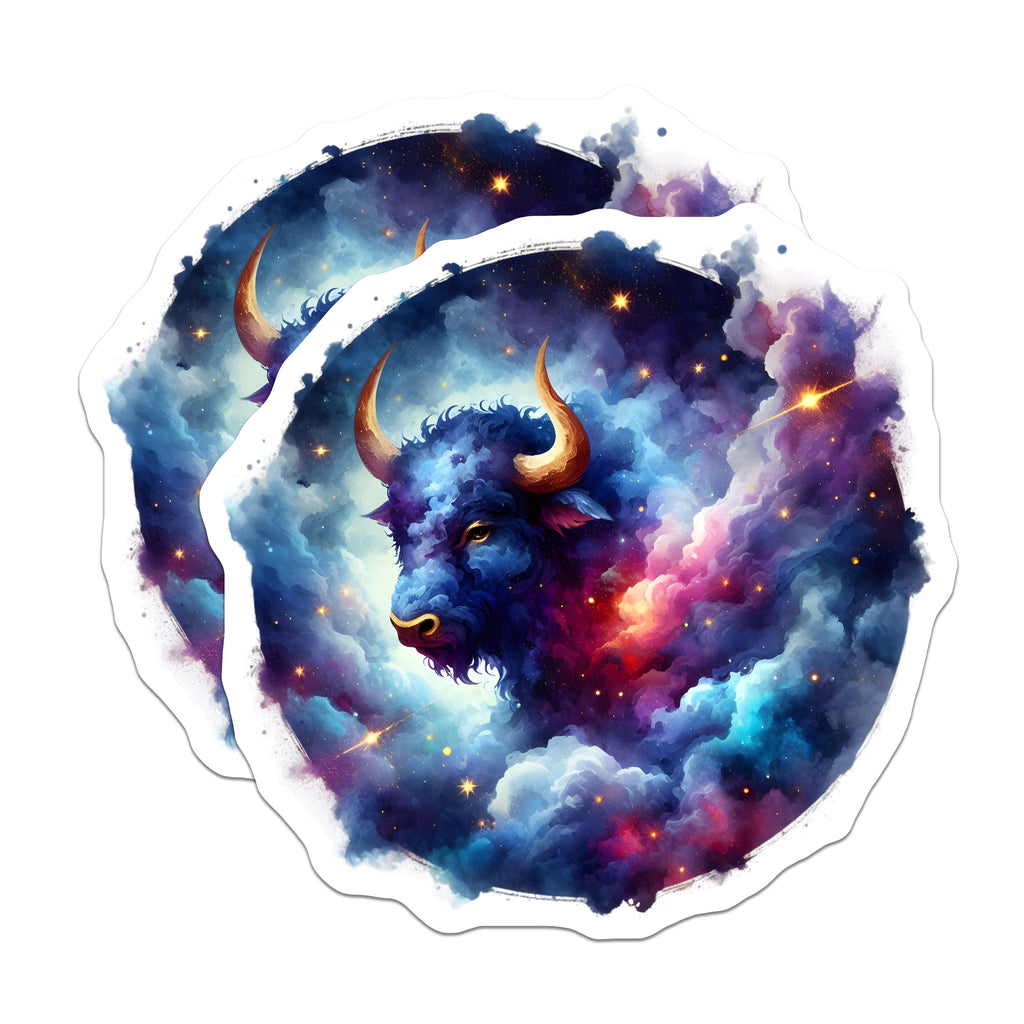 (2 Pack) Cosmic Bull Magnets - Taurus Zodiac Sign - Fantasy Galaxy Art Celestial Decor Fridge Accessory - 5 Inches On Longest Side - Thick Durable Magnet - Made in USA - MAG37234