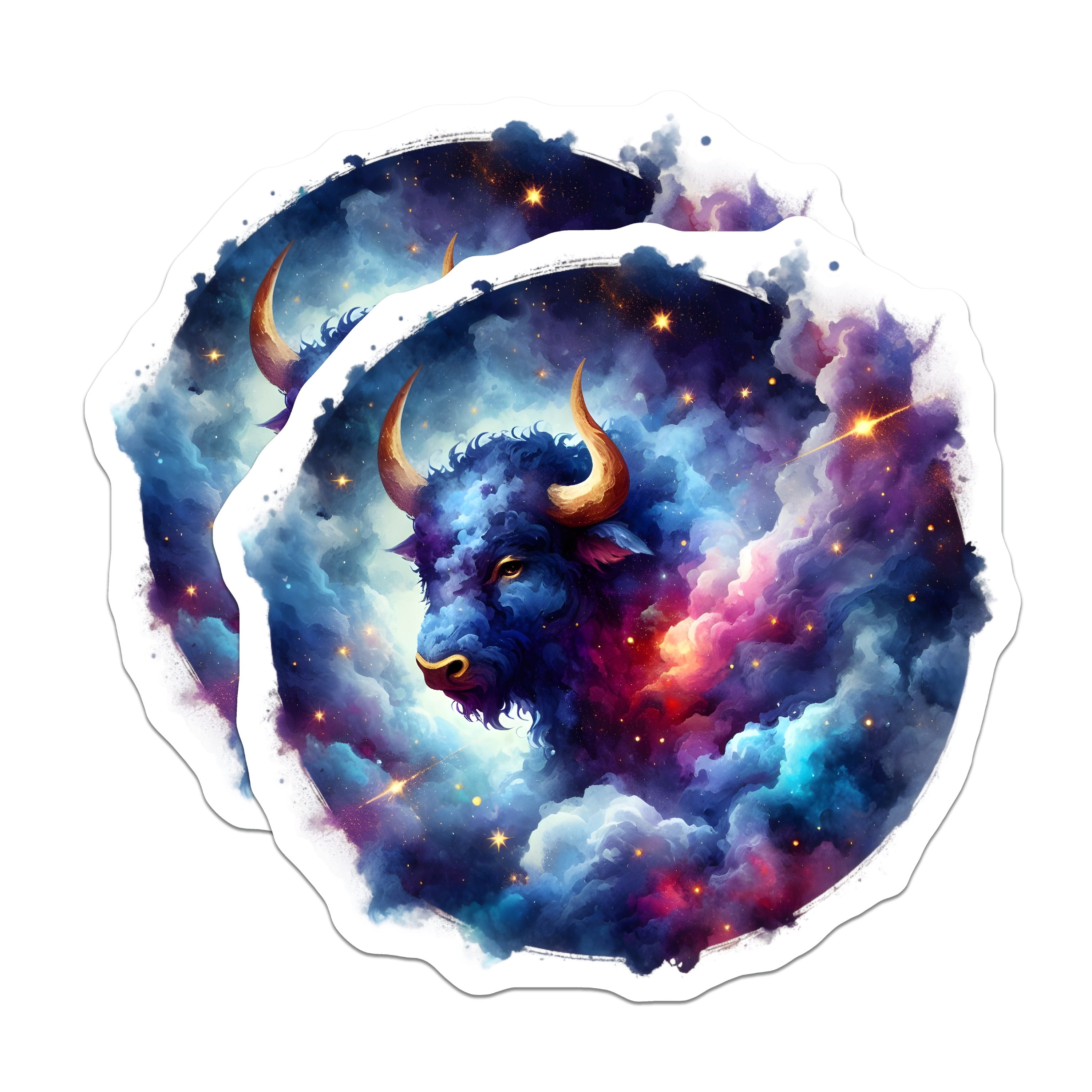 (2 Pack) Cosmic Bull Magnets - Taurus Zodiac Sign - Fantasy Galaxy Art Celestial Decor Fridge Accessory - 5 Inches On Longest Side - Thick Durable Magnet - Made in USA - MAG37234