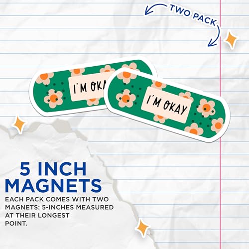 (2 Packs) I'm Okay Bandage Magnets - Positive Cute Motivating Magnets - 5 Inches On Longest Side - Premium Magnet - for Fridges, Toolboxes, Cars - Made in USA - MAG2319